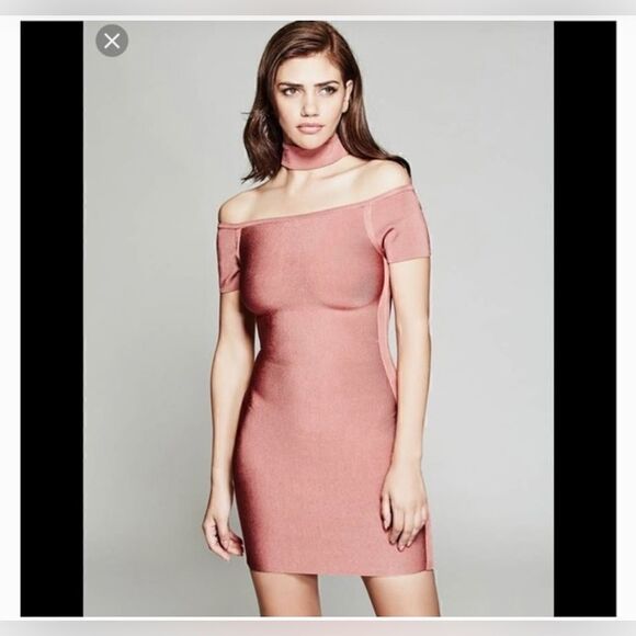 Marciano Luxe Rose Off The Shoulder Choker Neck Sexy Bodycon Mini Dress Large - Picture 1 of 13
